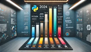 A modern, clean infographic displaying the top programming languages by market share in 2024 based on the PYPL index.