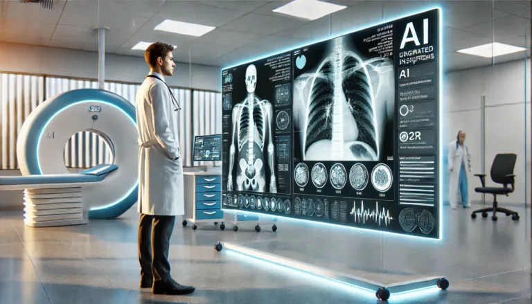 A high-resolution, 16:9 image showcasing AI in healthcare.